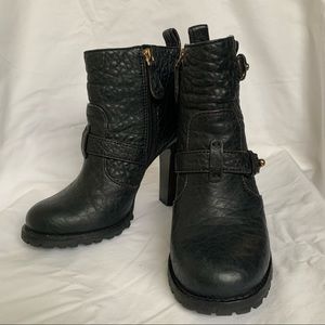 Tory Burch “Landers” Lug Sole Genuine Leather Heel Bootie with Gold Rivet